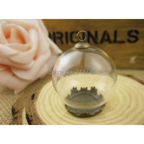 SALE Free Ship! 100sets/lot 20mmx15mm(opening) Glass globe & base & cap set glass dome glass cover vials pendant DIY