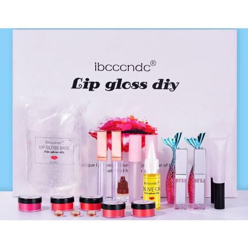 DIY Lip Gloss Material Moisturizing Lipgloss Base Gel Pigment Powder Olive Oil Flavor Essence lipgloss tube Handmade Makeups Kit