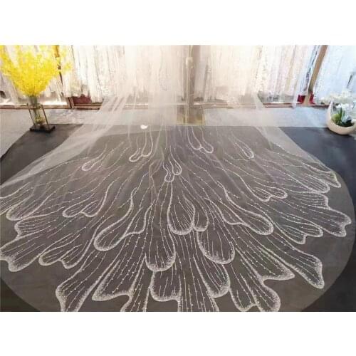 Sparkly Bling Bridal Veil Long Wedding Veil With Comb Sequins Glitters White Galaxy Cathedral Veil for Bride Accessories 300cm