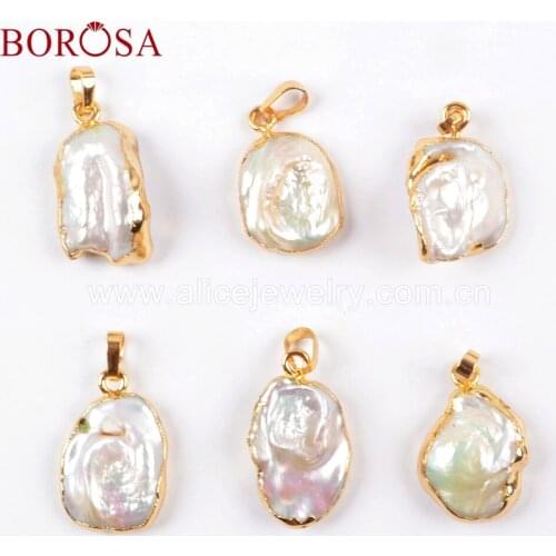 BOROSA 10PCS Freeform freshwater pearl pendant wholesale freshwater pearl stone pendants pearl design jewelry for women G1673