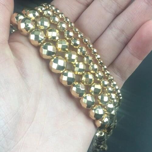 Natural Faceted Gold Hematite Stone Beads Loose Spacer Bead For Jewelry Making DIY Necklace Bracelet Accessories 2/3/4/6/8/10mm