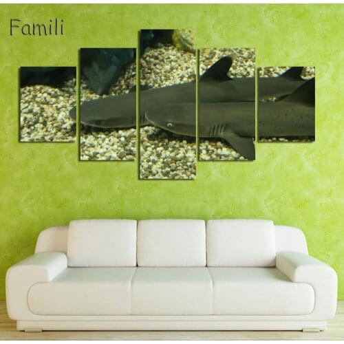 Kids Baby Room Decor Poster Animation Film Shark Poster Pictures Printed 5 Panel Canvas Home Decor For Walls,wall art canvas
