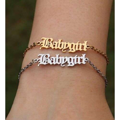Kid Birthday Gift Baby Girl Bracelets Stainless Steel Jewelry Old English Letter Babygirl Charm Bracelet Fashion Pulseras Mujer