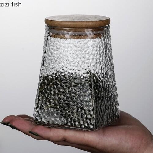 European frosted glass jar with wooden lid household sealed storage jar candy jewelry jar kitchen storage container home decor