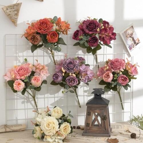 Simulated European Hydrangea Peony Silk Flower Bouquet Wedding Decoration Shooting Props In The Living Room