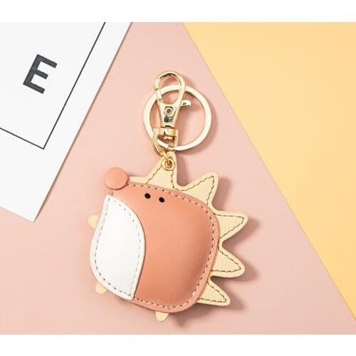 Jaeeyin 2021 Fashion Jewelry Genuine Cow Leather Hand Made Pink White Gold Color Vivid Cute Animal Hedgehog Keychain Key Charm