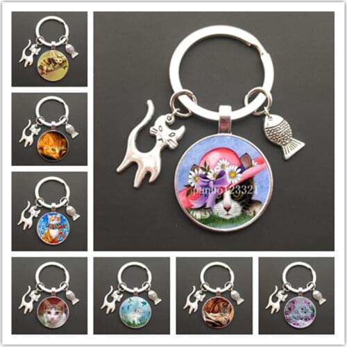 Classic New Cute Puppy Keychain Shiba Inu Dog Picture Keychain Glass Cabochon Pendant Metal Ring Keychain Dog Lover Gift