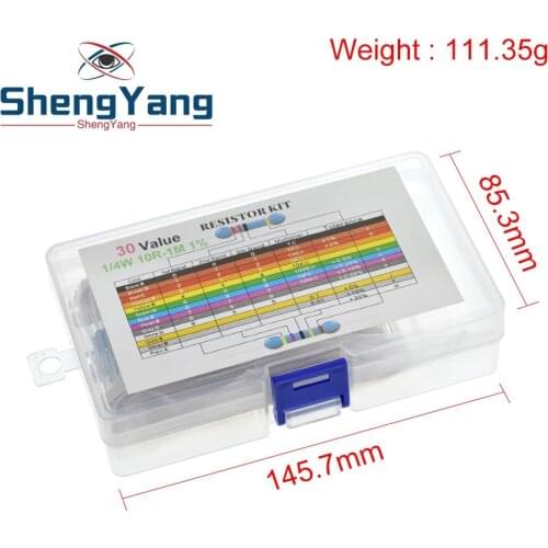 600PCS/LOT 1/4W Metal Film Resistor Kit 1% Resistor Assorted Kit Set 10 -1M Ohm hm Resistance Pack 30 Values each 20 pcs