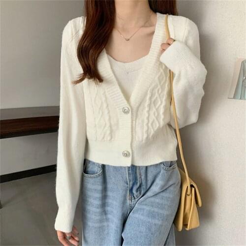 Korean Fashion Elegant Sweater Cardigan Crop Top Women Full Sleeve Short Coat Knitted Sweater Coat Knitwear