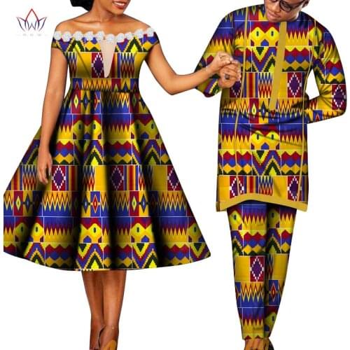 Sweet Lover Couples Clothes Long Sleeve Women Dress & Men sets for Lover Bazin Riche Plus Size Couple Clothing WYQ558