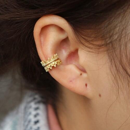 Cute Gifts ear cuff gold color hollow heart geometric crown fashion vintage clip earrings jewelry for women girls sweet 1 piece