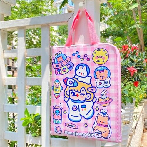 Cartoon portable document bag data storage bag computer bag student A4 data test paper bag storage bag student supplies folder