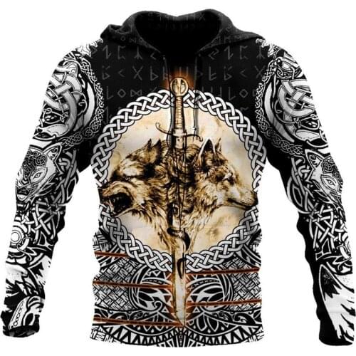 Wolf & Viking Tattoo 3D Full Printed Mens Hoodie Harajuku Unisex Casual Pullover Streetwear Jacket Tracksuits DY138