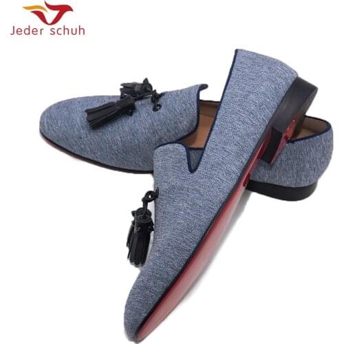 Men Shoes Patent Leather Men Party Loafer Shoes Tassels Tie-In Denim Slip On Flat Men Wedding Shoes