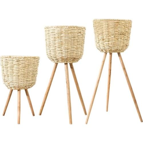 Floor Vase Plant Stand Wickerwork Flower Pot Holder Display Potted Straw Crafts Rustic Decor Plant Pot Garden Supplies
