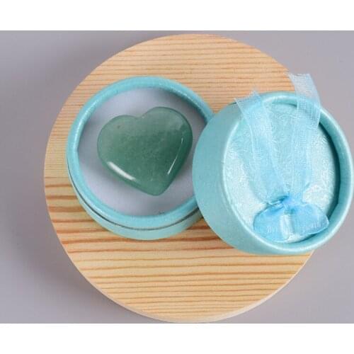 Jade Heart-Shape Beads Natural Aventurine Crystal Mineral Miniature Home Decoration Accessory Wedding Favors Gifts Box Healing