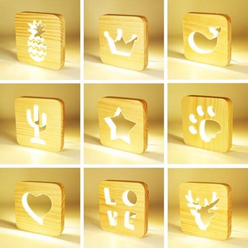 Nordic LOFT Table Light Carving Wood LED Table Lamp Bedroom Bedside Desk Lamp Living Room Study Desk Light Lighting Decoration