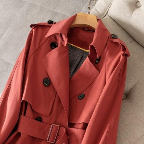 The New Brick Red Drape Windbreaker Womens Spring 2021 New Mid-length Hepburn Style Temperament All-match Thin Jacket