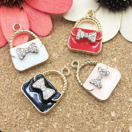 High Quality 17*24MM 5PCS/Lot Fashion Women Handbag Shape Alloy Pendant Charms DIY Jewelry Findings Gold Tone Bow Bags Charm