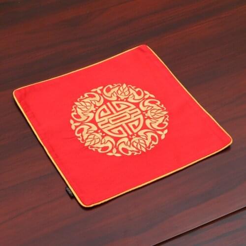 Embroidery Joyous Chinese Silk Dining Table Mat Party Decoration Vintage Satin Placemat Plate Bowl Square Protective Pad