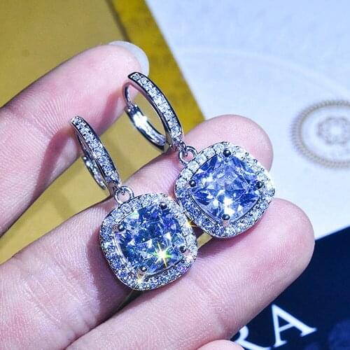 Trendy Princess Square Crystal AAA Zircon Diamonds Gemstones Drop Earrings for Women White Gold Color Jewelry Bijoux Brincos New