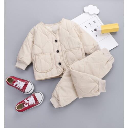 V-TREE Kids Clothing Sets Warm Xxx Boys And Girls 2020 Winter New Plus Velvet Thicken 2Pcs Bread Cotton Suit Brand New