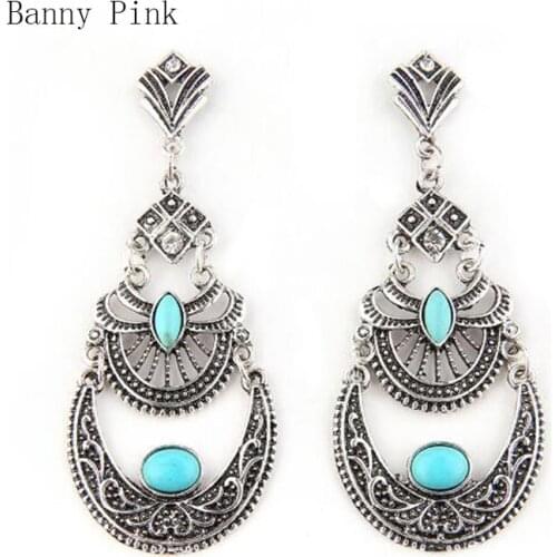 Vintage Alloy Geo Pendant Studs Earrings For Women Ethnic Metal Statement Post Earrings FashionJewelry Pendientes Chunky Earring