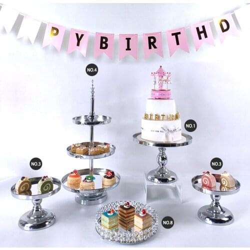 High-quality 2020 Cake Stand Set silver Crystal Metal Cupcake decorations Dessert Pedestal Party Display cake tray