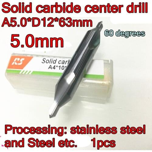 A5.0*D12*63mm 1pcs 60 degrees High quality Solid carbide center drill Processing: stainless steel and Steel etc
