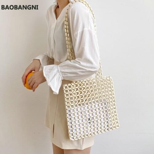 Womens Bag Small Bags Hand Knitting Wooden Design Handbags Hollow Out Ladies Shoulder Bag Personalized Crossbody Bag