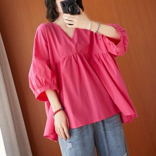 Oversized Women Cotton Linen Casual T-shirts New Arrival 2021 Fashion Freely Style Vintage V-neck Loose Female Tops Tees S3771