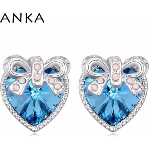 ANKA Trendy Heart crystal bowknot earrings for female high quality Rhodium Plated Main Stone Crystals from Austria #114783