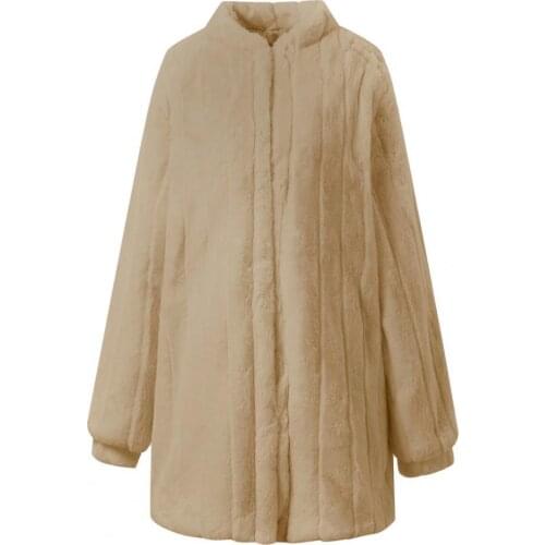 Winter Women Loose Coat Faux Fur Stand Collar Open Front Solid Color Long Sleeve Long Ladies Fluffy Cardigan Outerwear