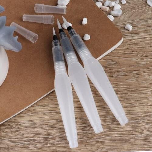 1/3Pcs/lot Refillable water color Round Soft BRush Pen Set Size Middle ART long Water Brush pen flat nib Watercolor Art marker