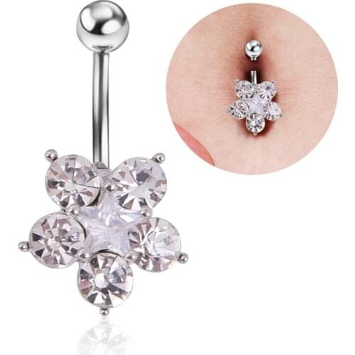 1PC 2021 Hot Unique Flower Navel Piercing AAA Crystal Industrial Piercing Dangle Style Belly Barbell Jewelry 14G