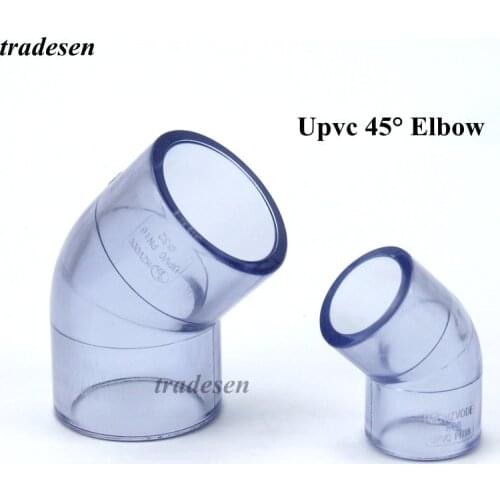 1Pcs I.D20-50mm Transparent UPVC 45 Degree Elbow Aquarium Fish Tank PVC Pipe Connectors Garden Irrigation Water Tube Joints