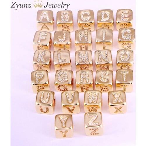 10PCS, Micro Pave CZ Cute Square Letter Spacer Connector Beads for jewelry Making Findings Accessories Wholesale