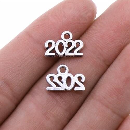 20pcs Antique Silver Color Tone 9x14mm Year Number 2022 Charms Pendant For Jewelry Making DIY Jewelry Findings