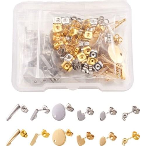 304 Stainless Steel Stud Earring Findings with Earring Back for Jewelry Making DIY Accessories