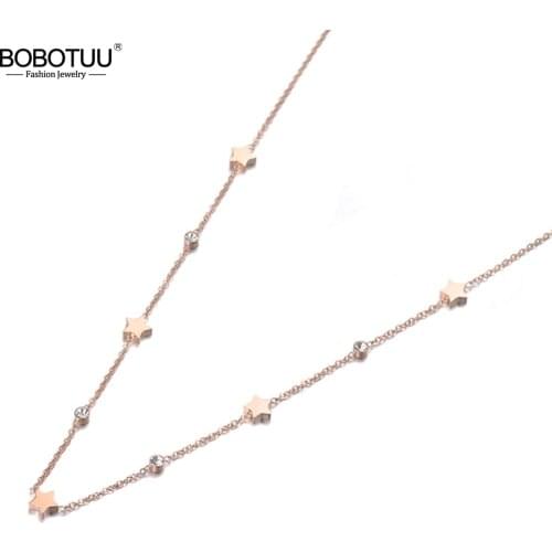 BOBOTUU Fashion Bohemia Titanium Steel Star CZ Crystal Choker Necklace Beach Jewelry Pendant Chain Necklace For Women BN19124