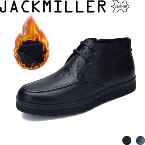 Jackmiller men shoes winter boots men cow leather high quality natural wool warm thick sole comfortable casual boots black navy