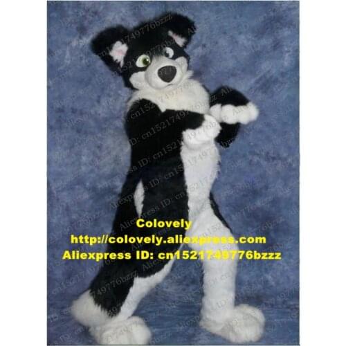Black White Long Fur Furry Husky Dog Fox Wolf Fursuit Mascot Costume Adult Cartoon Outfit Floor Show Comedy Performance zz7591