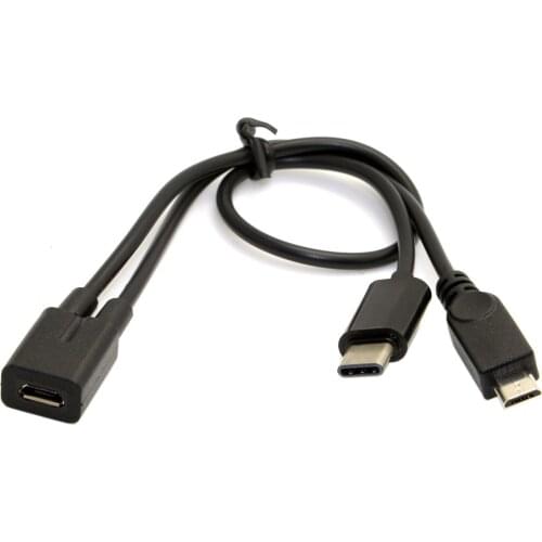 CY Chenyang Chenyang-Cable Micro USB Female to USB-C Type C USB 3.1 & Micro USB Male Splitter Extension Charge Cable