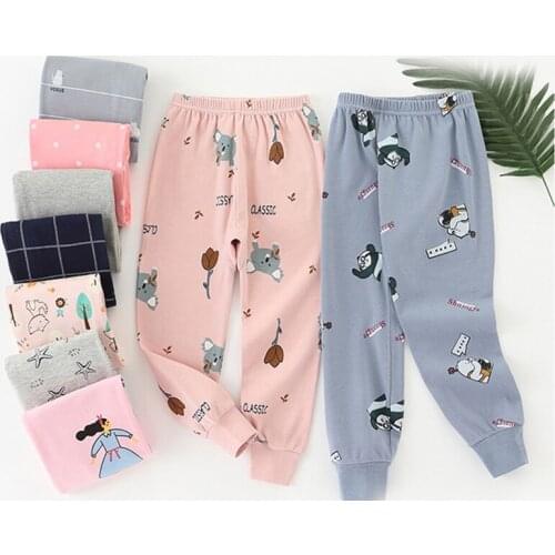 100% Cotton Childrens Pants Spring And Autumn Casual Boys And Girls Elastic Waist Cartoon Pattern Plaid Dot Trousers WTP15