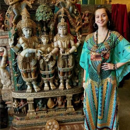 Dubai Kaftan Cotton For Women Delicate Jewelry Gemstone Pattern Print Airy Flowy Dresses Semiformal Party Gown Arabic Maxi Robe