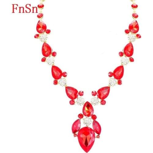 FnSn New Hot Crystal Fish Chokers Statement Necklace Jewelry Women Gold Color Rhinestones Collar Turkish Plant jewelry Gift N171