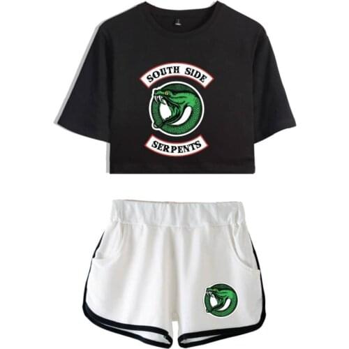 Riverdale Two Piece Set Summer Sexy 2019 Cotton Printed T shirt New Suit Shorts Crop Top women Fashion south side serpents