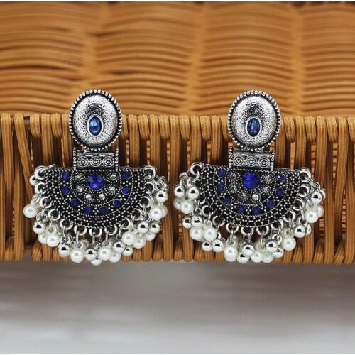 Indian Traditional Jhumki Jhumka Earrings for Women Boho Big Fan Crystal Pearl Beaded Tassel Ethnic Drop Earrings Afghan Nepal