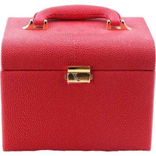 PU Leather Makeup Box Lockable Jewelry Box with Mirror Makeup Case Beauty Case Cosmetic Bag Travel Makeup Bag Red