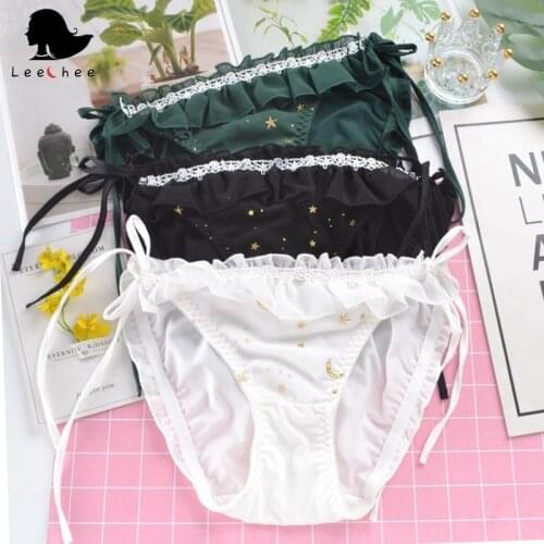 Leechee Plus Size Womens Strappy Panties Bow Star And Moon Bronzing Ladies Shorts Cute Student Girl Style Lace Panty 5XL Briefs
